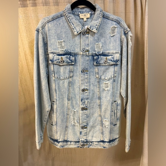 NWT, Distressed Denim Jacket by Umgee, Light Wash, Collared, Button Up - Picture 1 of 3